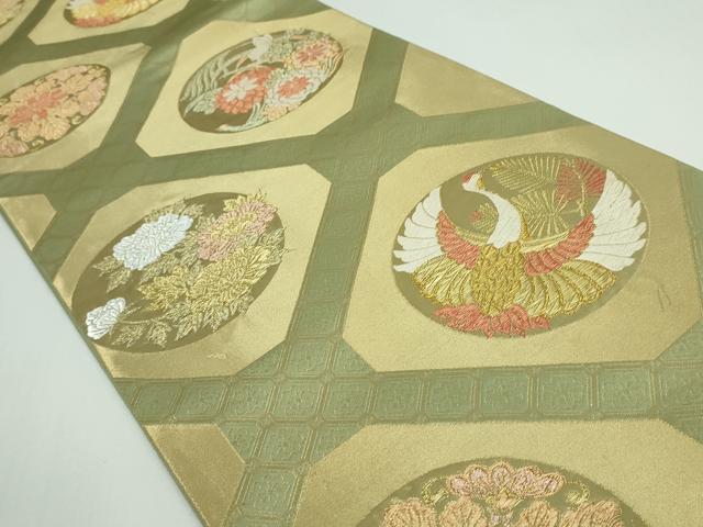 平和屋着物◎六通柄袋帯 唐織 蜀江飛鶴花松文 金銀糸 正絹 逸品 DAAT0106ob