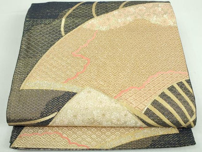 平和屋着物◎佐賀錦 六通柄袋帯 扇面花文 金糸 正絹 逸品 DAAT0112ob
