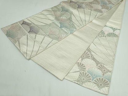 平和屋着物◎六通柄袋帯 菊青海波 銀糸 正絹 逸品 DAAT0124ob