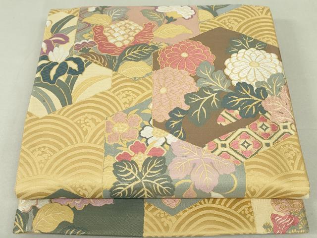 平和屋着物●六通柄袋帯 唐織 亀甲花文 正絹 逸品 DAAT0144ob
