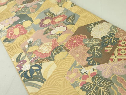 平和屋着物●六通柄袋帯 唐織 亀甲花文 正絹 逸品 DAAT0144ob
