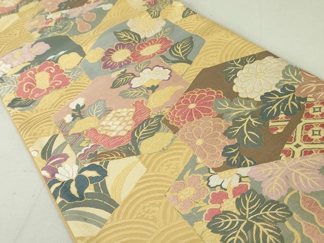 平和屋着物●六通柄袋帯 唐織 亀甲花文 正絹 逸品 DAAT0144ob