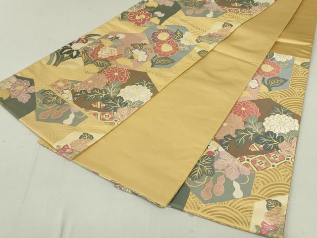 平和屋着物●六通柄袋帯 唐織 亀甲花文 正絹 逸品 DAAT0144ob