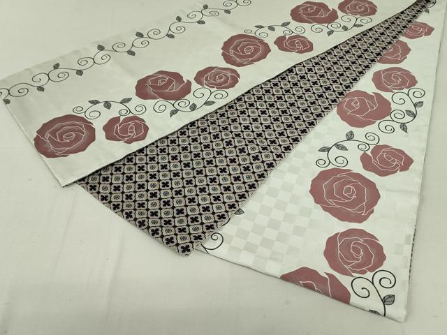 平和屋着物●両面　全通柄京袋帯　薔薇　正絹　逸品　DAAT0145ob