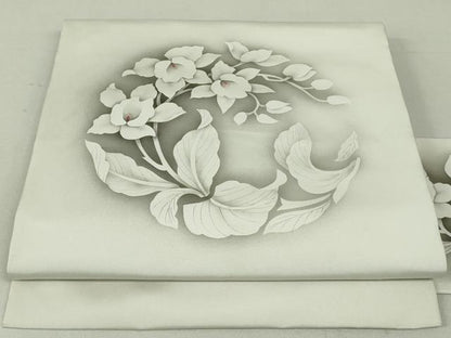 平和屋着物●塩瀬 九寸名古屋帯 手描き 草花文 金彩 正絹 逸品 DAAT0149ob