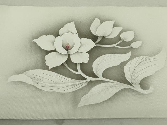 平和屋着物●塩瀬 九寸名古屋帯 手描き 草花文 金彩 正絹 逸品 DAAT0149ob