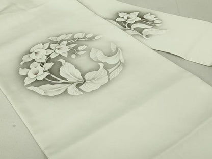平和屋着物●塩瀬 九寸名古屋帯 手描き 草花文 金彩 正絹 逸品 DAAT0149ob