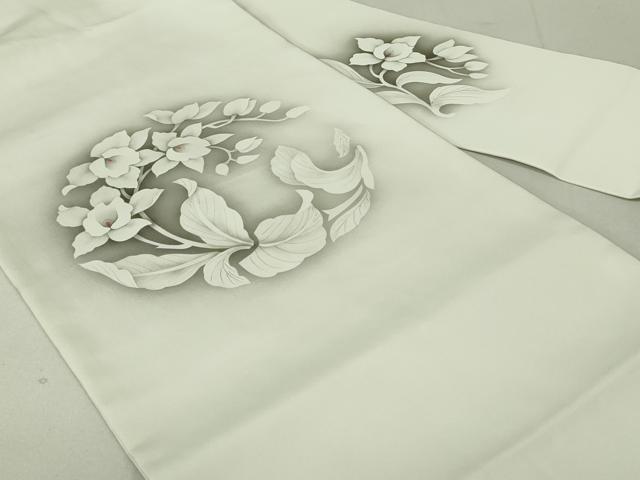 平和屋着物●塩瀬 九寸名古屋帯 手描き 草花文 金彩 正絹 逸品 DAAT0149ob
