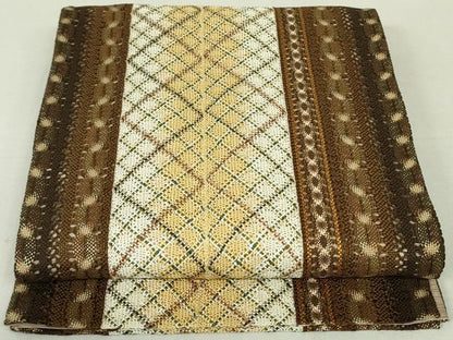 平和屋着物●全通柄袋帯 リボン織 間道 金糸 正絹 逸品 DAAT0171ob