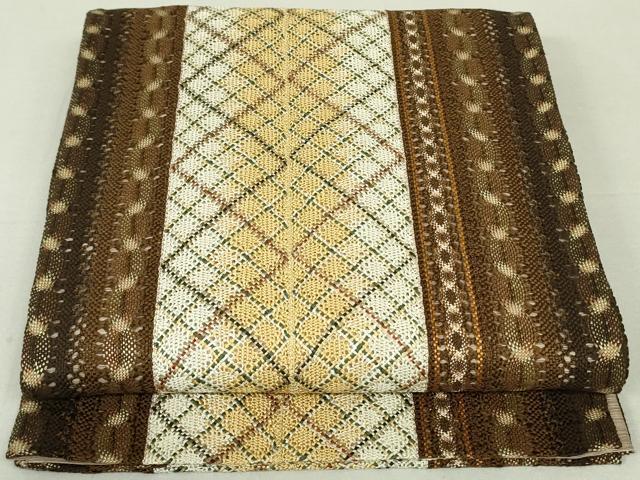 平和屋着物●全通柄袋帯 リボン織 間道 金糸 正絹 逸品 DAAT0171ob