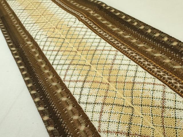 平和屋着物●全通柄袋帯 リボン織 間道 金糸 正絹 逸品 DAAT0171ob