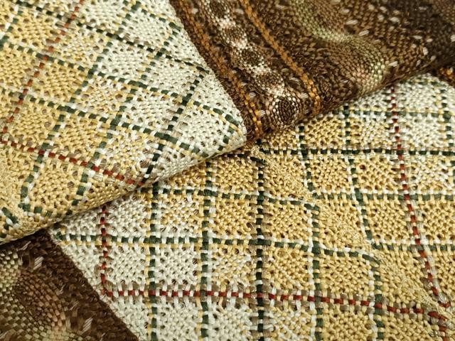 平和屋着物●全通柄袋帯 リボン織 間道 金糸 正絹 逸品 DAAT0171ob