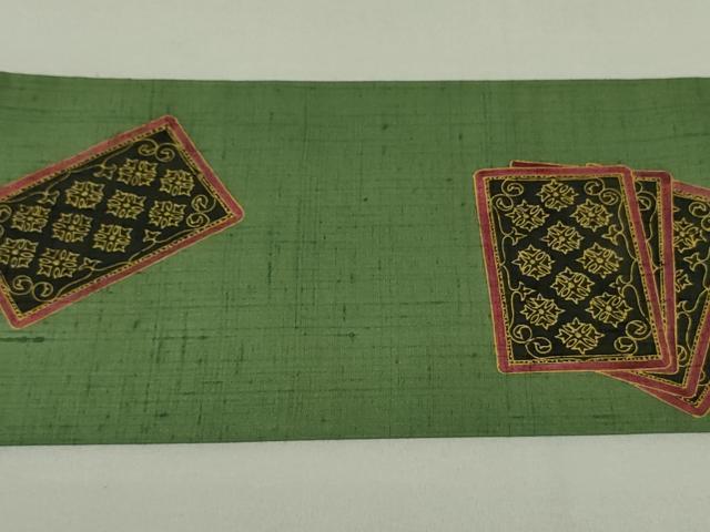 平和屋着物●九寸名古屋帯 紬地 色紙重ね花文 金彩 正絹 逸品 DAAT0192ob