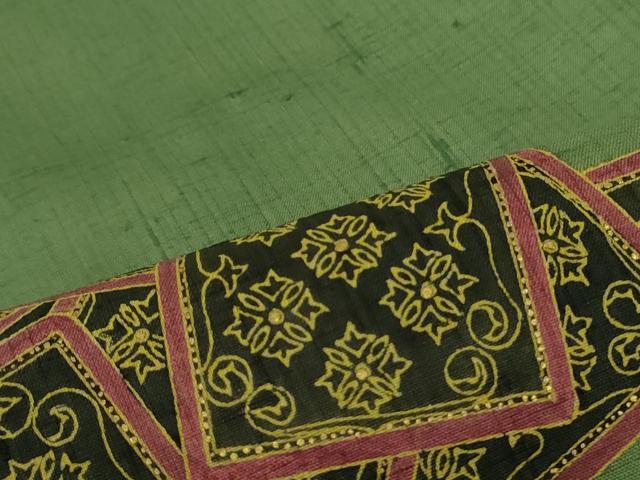 平和屋着物●九寸名古屋帯 紬地 色紙重ね花文 金彩 正絹 逸品 DAAT0192ob