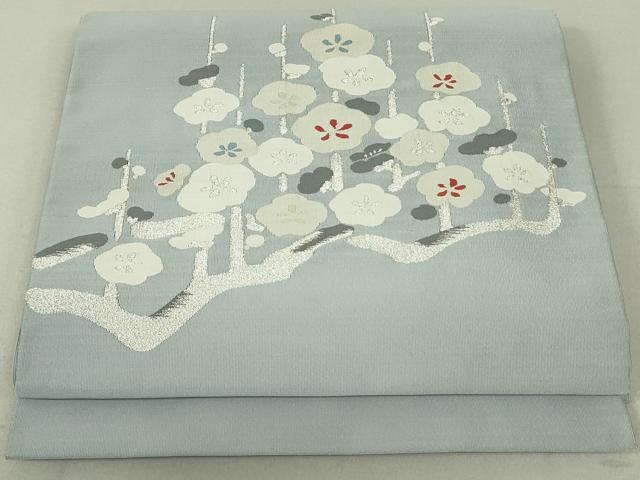 平和屋着物●爪掻き本綴れ　八寸名古屋帯　枝梅文　銀糸　共箱付き　正絹　逸品　DAAT0209ob