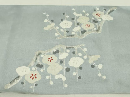 平和屋着物●爪掻き本綴れ　八寸名古屋帯　枝梅文　銀糸　共箱付き　正絹　逸品　DAAT0209ob