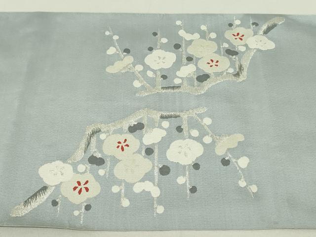 平和屋着物●爪掻き本綴れ　八寸名古屋帯　枝梅文　銀糸　共箱付き　正絹　逸品　DAAT0209ob