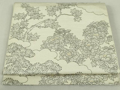 平和屋着物●本場筑前博多織　八寸名古屋帯　雲取り花文　金糸　正絹　逸品　DAAT0237ob