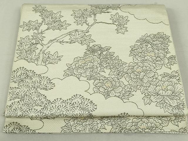 平和屋着物●本場筑前博多織　八寸名古屋帯　雲取り花文　金糸　正絹　逸品　DAAT0237ob