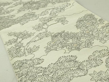 平和屋着物●本場筑前博多織　八寸名古屋帯　雲取り花文　金糸　正絹　逸品　DAAT0237ob