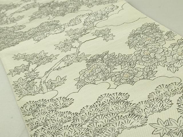 平和屋着物●本場筑前博多織　八寸名古屋帯　雲取り花文　金糸　正絹　逸品　DAAT0237ob