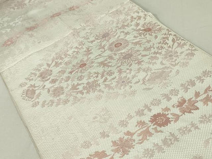 平和屋着物●本場筑前博多織　八寸名古屋帯　洋花文　正絹　逸品　DAAT0247ob
