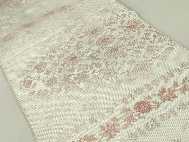 平和屋着物●本場筑前博多織　八寸名古屋帯　洋花文　正絹　逸品　DAAT0247ob