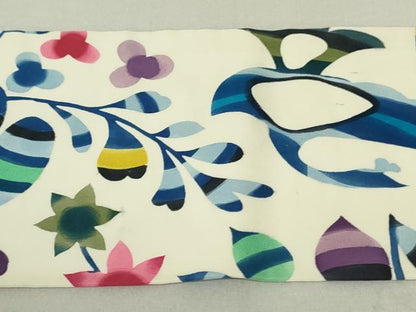 平和屋着物●塩瀬　九寸名古屋帯　ろうけつ染め　花鳥唐草文　正絹　逸品　DAAT0252ob