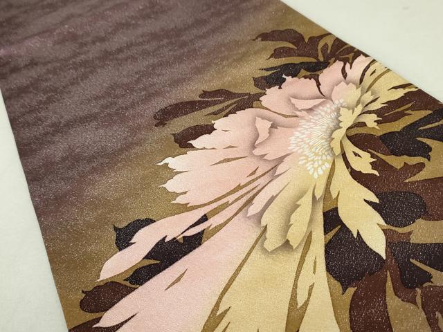 平和屋着物●京の匠日展作家 丹下雄介 太鼓柄袋帯 草花文 銀通し地 正絹 逸品 DAAT0264ob
