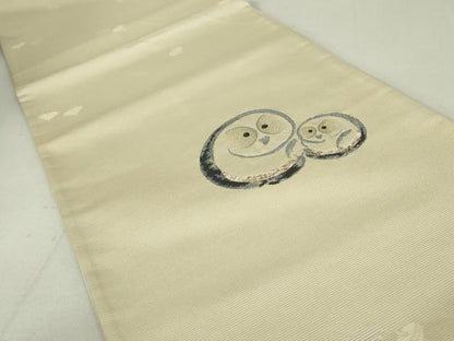 平和屋着物●太鼓柄袋帯　ぜんまい糸　梟　銀糸　正絹　逸品　DAAT0274ob