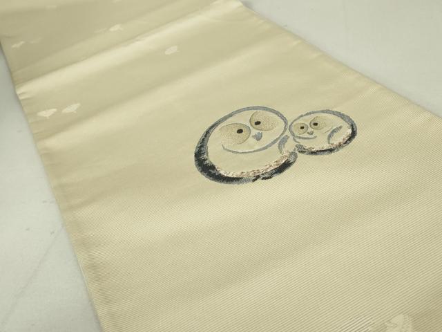 平和屋着物●太鼓柄袋帯　ぜんまい糸　梟　銀糸　正絹　逸品　DAAT0274ob