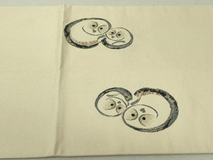 平和屋着物●太鼓柄袋帯　ぜんまい糸　梟　銀糸　正絹　逸品　DAAT0274ob