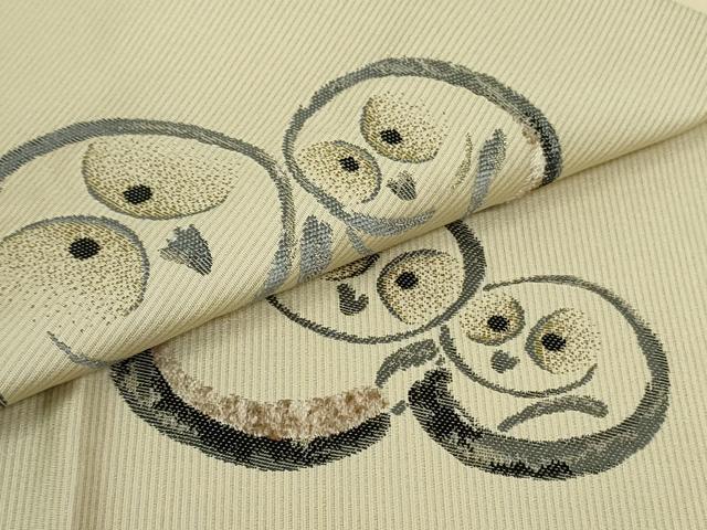 平和屋着物●太鼓柄袋帯　ぜんまい糸　梟　銀糸　正絹　逸品　DAAT0274ob