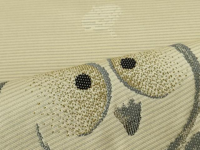 平和屋着物●太鼓柄袋帯　ぜんまい糸　梟　銀糸　正絹　逸品　DAAT0274ob