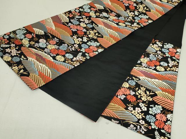平和屋着物●六通柄袋帯 唐織 立波花文 黒地 金糸 正絹 逸品 DAAT0284ob