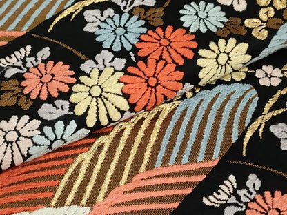 平和屋着物●六通柄袋帯 唐織 立波花文 黒地 金糸 正絹 逸品 DAAT0284ob