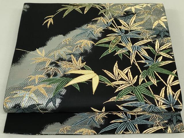 平和屋着物●六通柄袋帯 螺鈿 天の川取笹文 黒地 金銀糸 正絹 逸品 DAAT0286ob