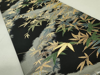 平和屋着物●六通柄袋帯 螺鈿 天の川取笹文 黒地 金銀糸 正絹 逸品 DAAT0286ob