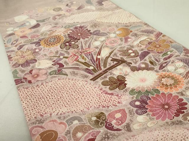 平和屋着物●十七代京屋林蔵 中国三大刺繍 相良刺繍 太鼓柄袋帯 紬地 絞り 辻が花 正絹 逸品 DAAT0290ob