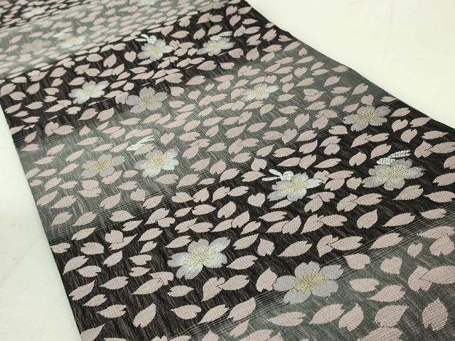 平和屋着物▽全通柄袋帯　スリーシーズン　春夏秋　全通三重織　舞桜文　兎　正絹　逸品　未使用　DAAT0313ob