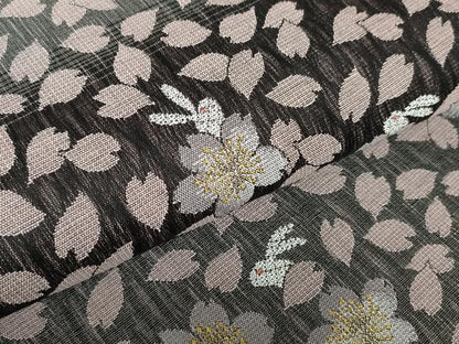 平和屋着物▽全通柄袋帯　スリーシーズン　春夏秋　全通三重織　舞桜文　兎　正絹　逸品　未使用　DAAT0313ob