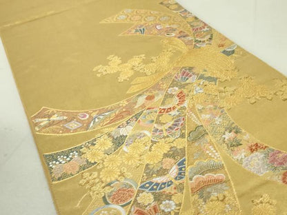平和屋着物●西陣 長嶋成織物 ながしま帯 六通柄袋帯 瀞金錦 熨斗の菫 本金箔 正絹 逸品 DAAT0317ob