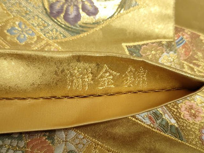 平和屋着物●西陣 長嶋成織物 ながしま帯 六通柄袋帯 瀞金錦 熨斗の菫 本金箔 正絹 逸品 DAAT0317ob
