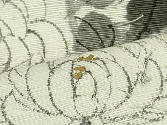 平和屋着物●六通柄袋帯　作家物　髭紬　手描き　枝菊　金彩　正絹　逸品　DAAT0336ob