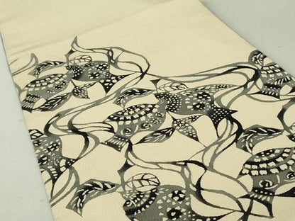 平和屋着物●九寸開き名古屋帯 型染め 花鳥文 鬼しぼ縮緬 正絹 逸品 DAAT0341ob