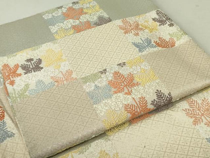 平和屋着物●つけ帯 唐織 市松草花文 正絹 逸品 DAAT0361ob
