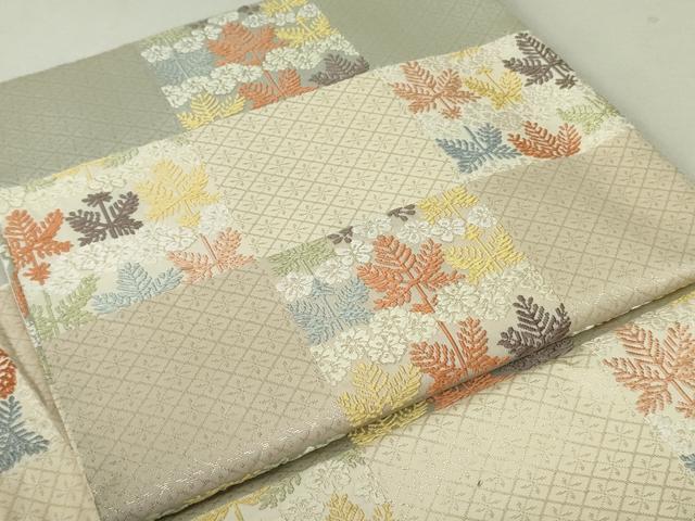 平和屋着物●つけ帯 唐織 市松草花文 正絹 逸品 DAAT0361ob