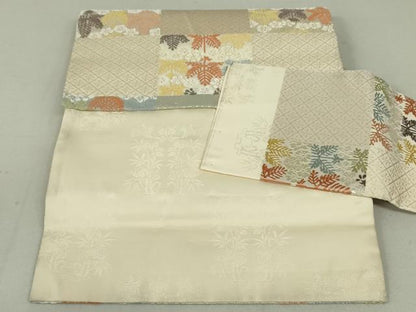平和屋着物●つけ帯 唐織 市松草花文 正絹 逸品 DAAT0361ob