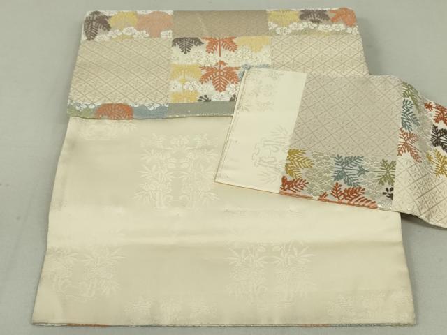 平和屋着物●つけ帯 唐織 市松草花文 正絹 逸品 DAAT0361ob