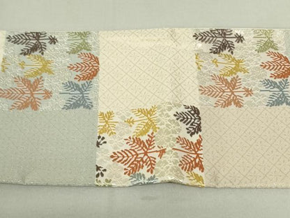 平和屋着物●つけ帯 唐織 市松草花文 正絹 逸品 DAAT0361ob